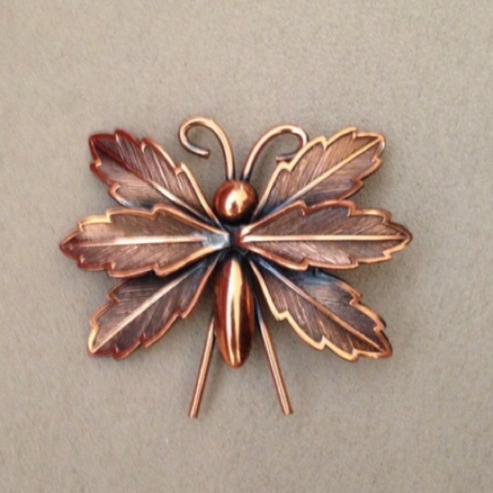 Vintage solid copper butterfly pin